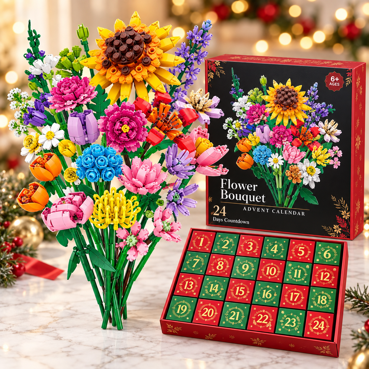 Kletshuts™ FlowerAdvent - 24 Dages Floral DIY Kreativ Byggesæt Adventskalender