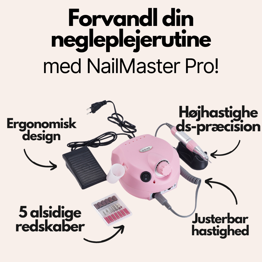 Produktbillede af NailMaster Pro elektrisk neglefil med tilbehør fra en anden vinkel