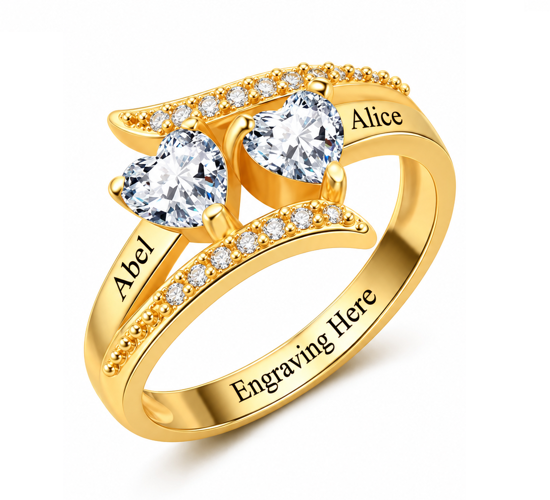 Jewelance™  PromiseRing - Personlig Tvilling Hjerter Fødselssten Løfte Mode Ring