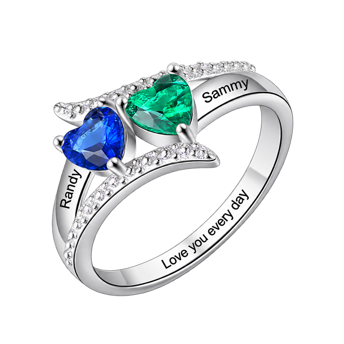 Jewelance™  PromiseRing - Personlig Tvilling Hjerter Fødselssten Løfte Mode Ring