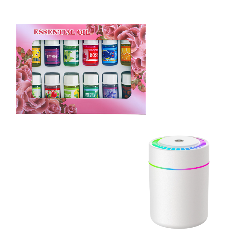 DiffuserSet: 12 Duftende Hjemmeparfume Diffuserolie Sæt Med Mini Luftfugter