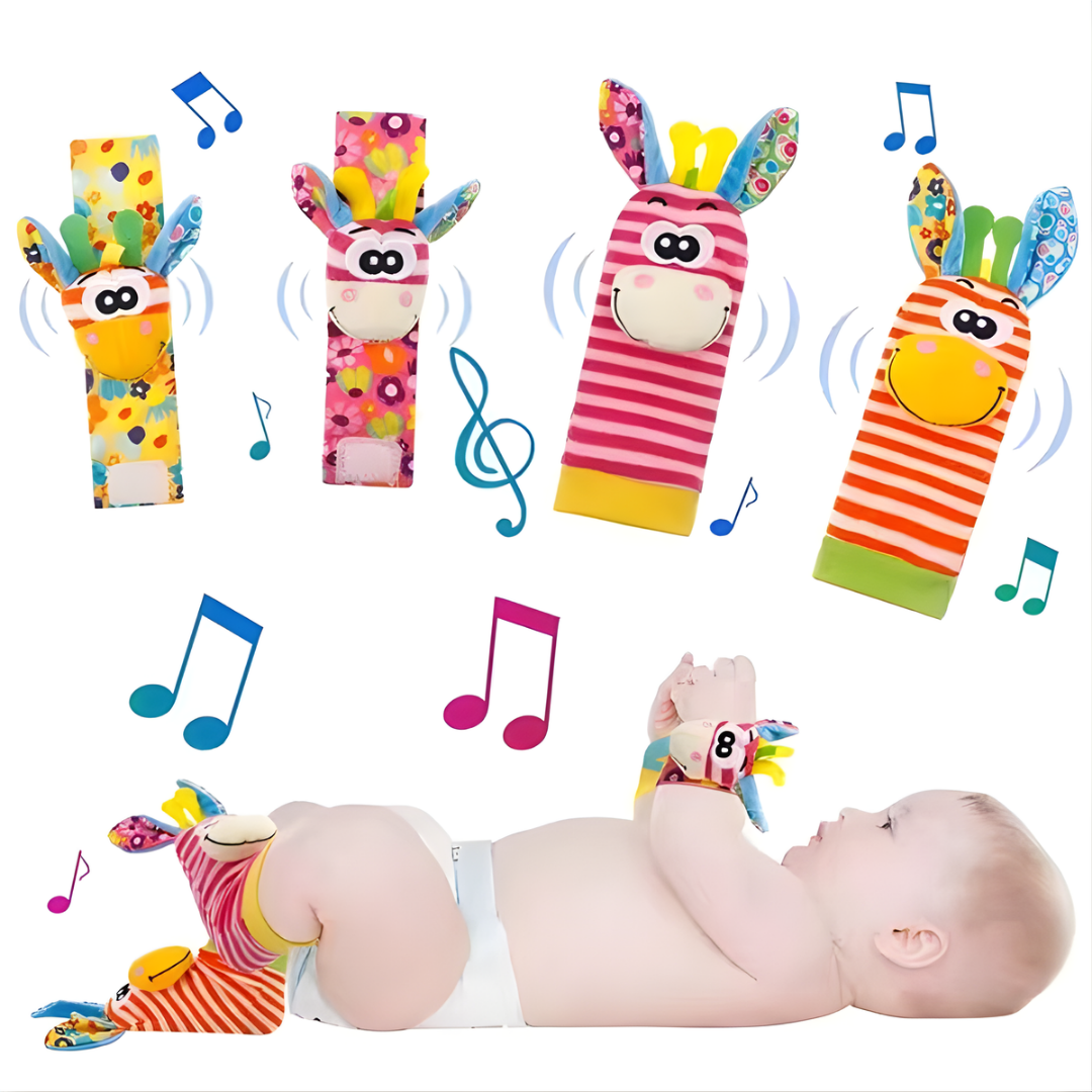 Kletshuts™ RattleToy 1+1 GRATIS: Bløde Dyr Baby Håndled Og Fod Sokker Rangle Legetøj Sæt