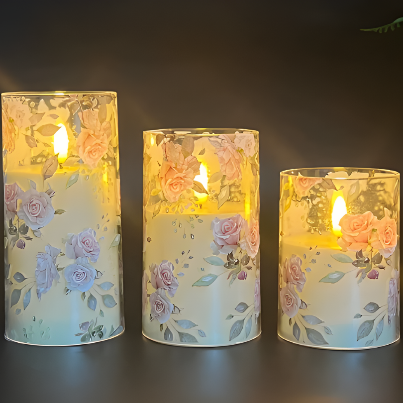 Ledsen™ FloralCandle: Hygge Elegant Glød Delikat Blomsterprint LED Lysestage Sæt