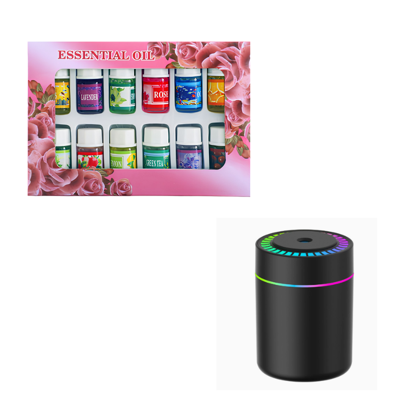 DiffuserSet: 12 Duftende Hjemmeparfume Diffuserolie Sæt Med Mini Luftfugter