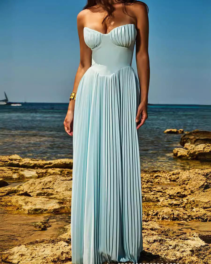 Icone™ FlexDress: Strapless Fleksibel Feststil Plisseret Maxi Kjole