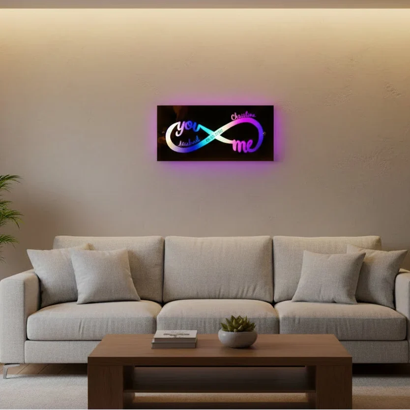 Ledsen™ WallPlaque: LED Skilt Personliggjort Par Uendelig Vægplakette