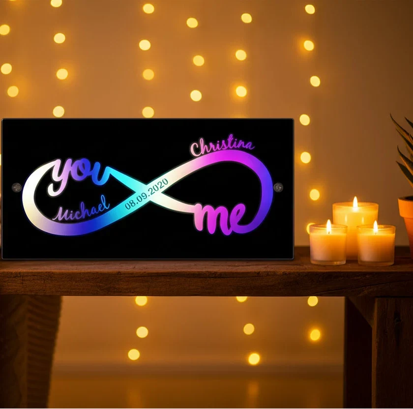 Ledsen™ WallPlaque: LED Skilt Personliggjort Par Uendelig Vægplakette