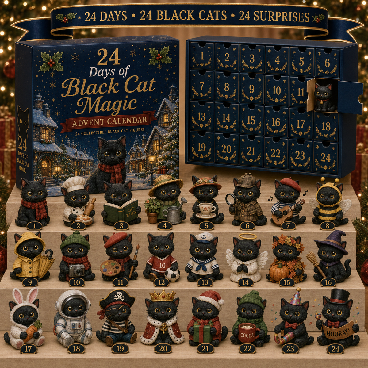 Kletshuts™ CatAdvent - Juleferie 3D Katte Adventskalender Nedtælling