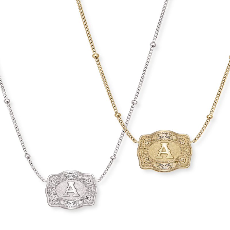 Jewelance™ BuckleCharm 1+1 GRATIS: Western Buckle Initial Pendant Charm Mode Halskæde