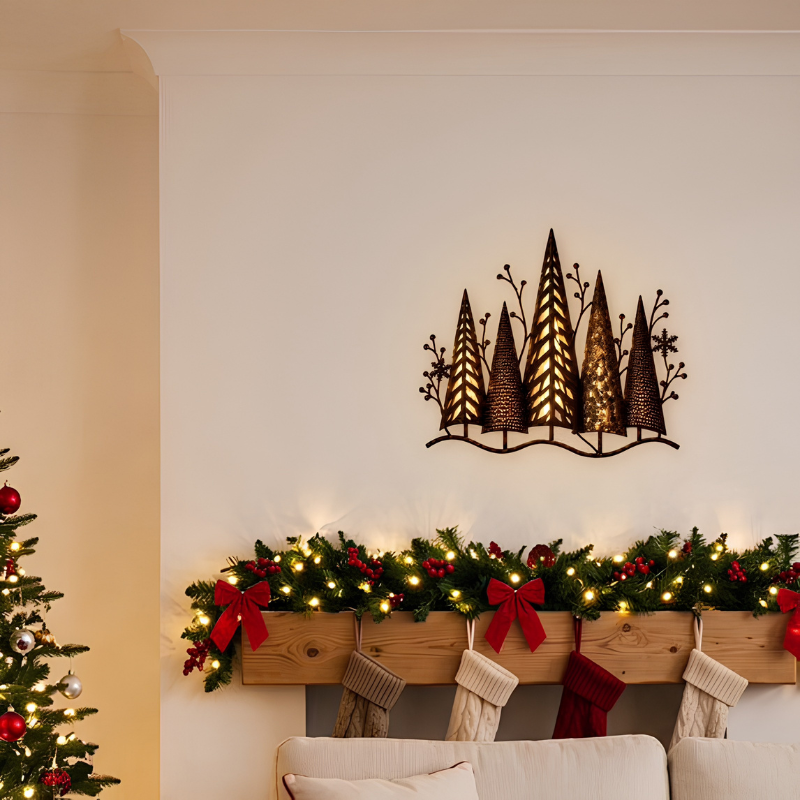 Ledsen™ ForestDecor - Vintage Metal Vægsmykke Varm LED Skovscene Dekoration