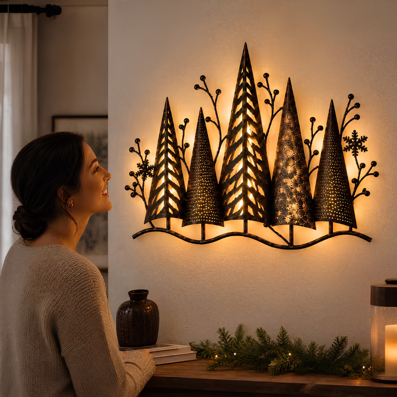 Ledsen™ ForestDecor - Vintage Metal Vægsmykke Varm LED Skovscene Dekoration