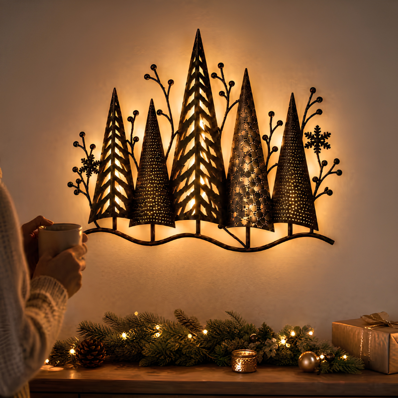 Ledsen™ ForestDecor - Vintage Metal Vægsmykke Varm LED Skovscene Dekoration