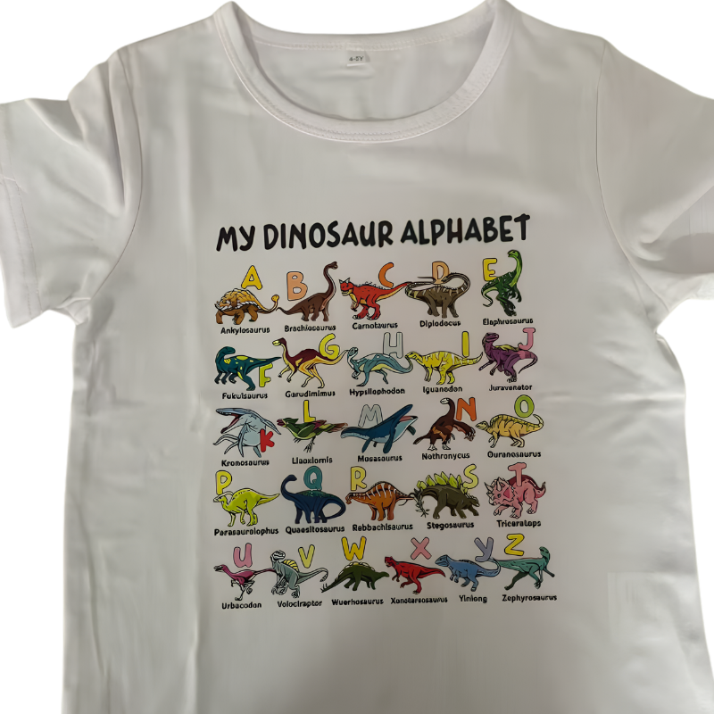 Kletshuts™ DinosaurShirt - Dinosaur Alfabet T-Shirt Til Drenge Og Piger