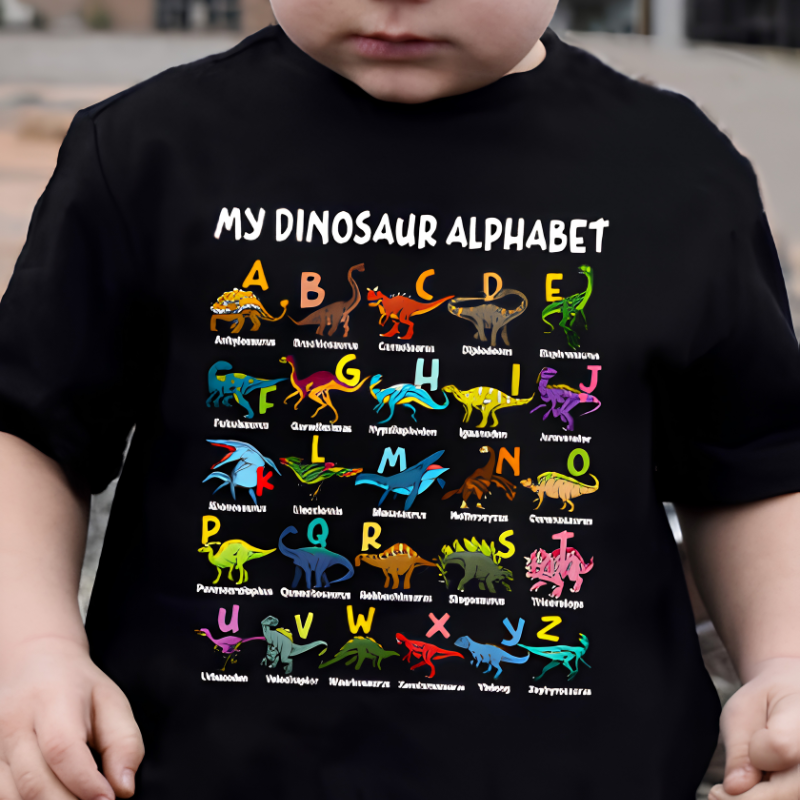 Kletshuts™ DinosaurShirt - Dinosaur Alfabet T-Shirt Til Drenge Og Piger