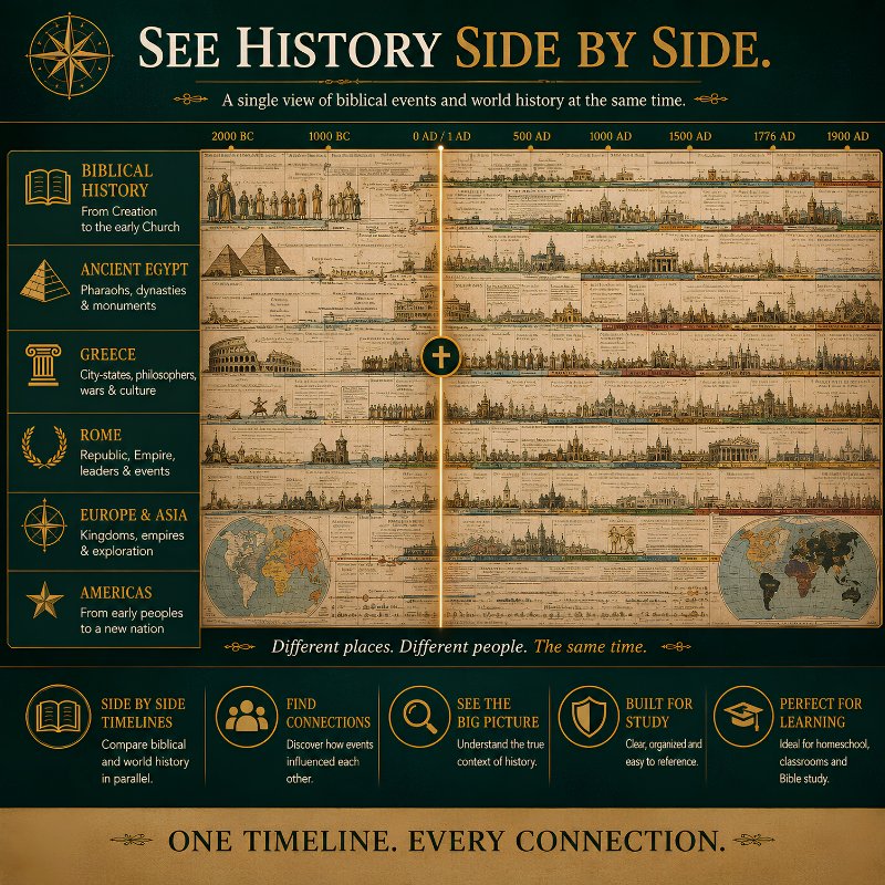 HistoryChart™ - Synchronologisk Historietidslinje Stort Udfoldeligt Kort