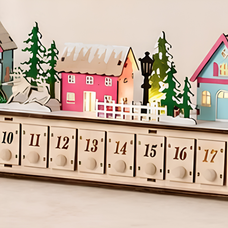 Kletshuts™ VillageAdvent - 24 Utrækkelige Skuffer Jule Advent Nedtælling Landsby