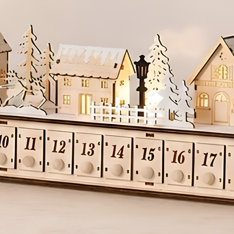 Kletshuts™ VillageAdvent - 24 Utrækkelige Skuffer Jule Advent Nedtælling Landsby
