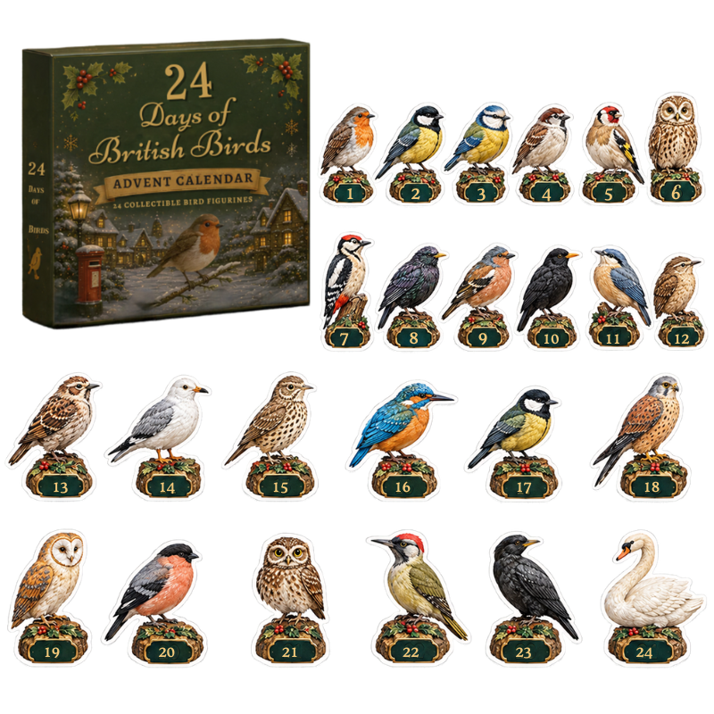 Kletshuts™ BritBirds - 24 Dage 2D Akryl Britiske Fugle Julekalender