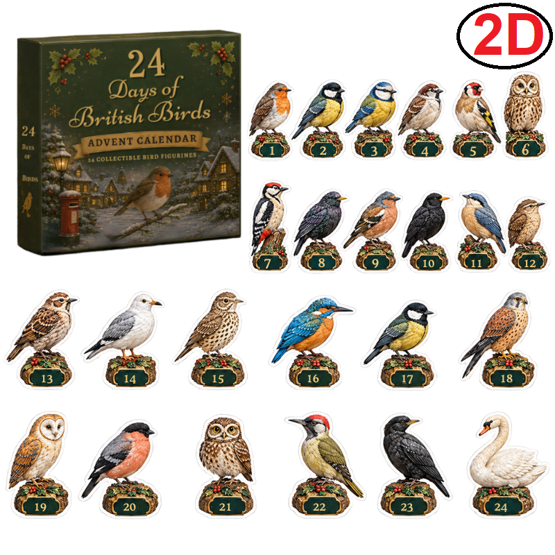 Kletshuts™ BritBirds - 24 Dage 2D Akryl Britiske Fugle Julekalender