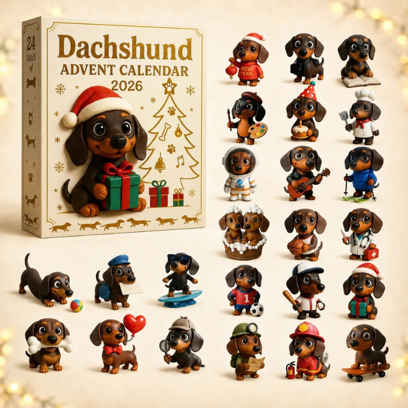 Kletshuts™ DachshundAdvent - 24 Dages Nedtælling 2D Akryl Dachsund Adventskalender