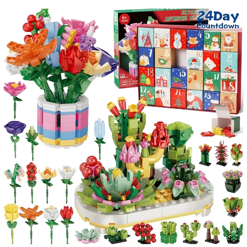 Kletshuts™ FlowerAdvent - 24 Dages Floral DIY Kreativ Byggesæt Adventskalender