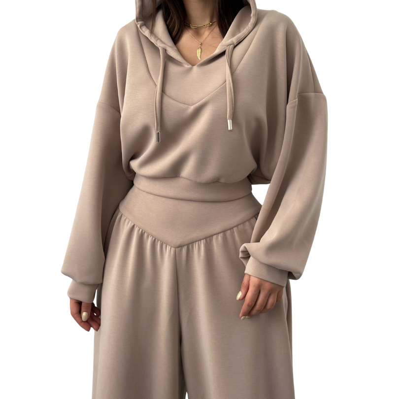 Icone™ StylishOutfit : Kvinders Stilfulde Sæt Med Kort Hoodie Og Brede Bukser