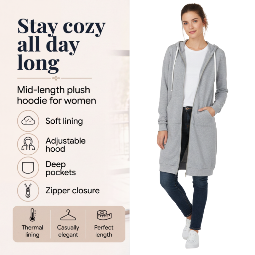 Icone™ CozyHoodie: Kvinders Zip-Up Cozy Lang Hoodie
