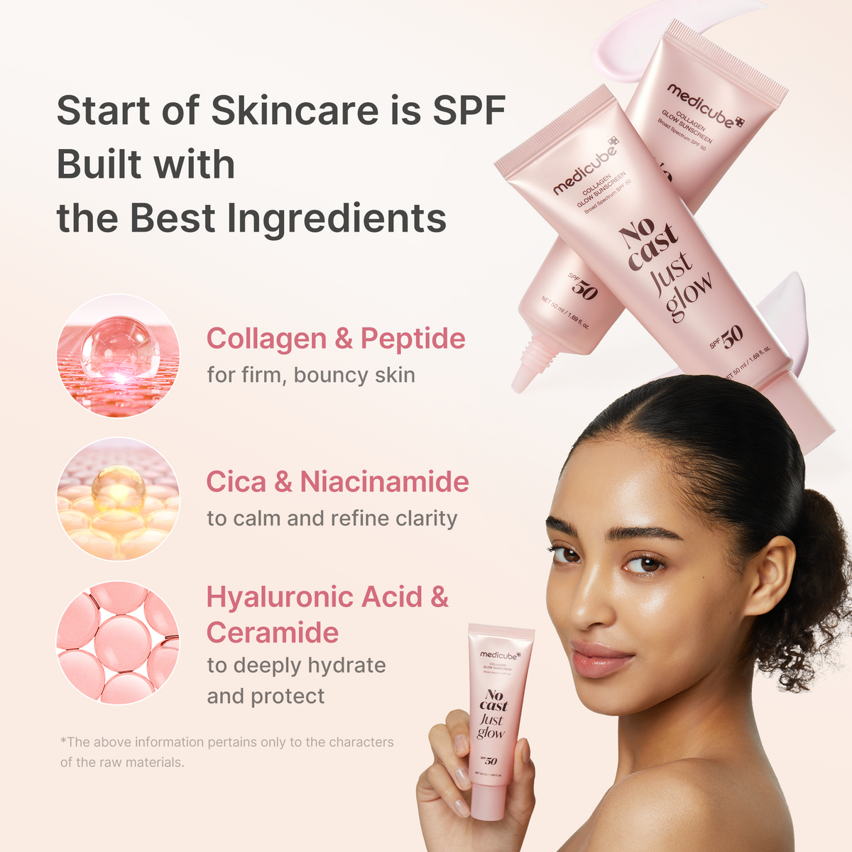 Fugtgivende solcreme SPF 50 med kollagen, peptider og niacinamid, uden hvid film