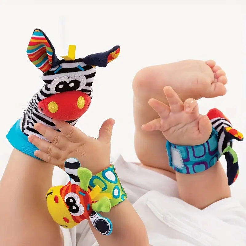 Kletshuts™ RattleToy 1+1 GRATIS: Bløde Dyr Baby Håndled Og Fod Sokker Rangle Legetøj Sæt