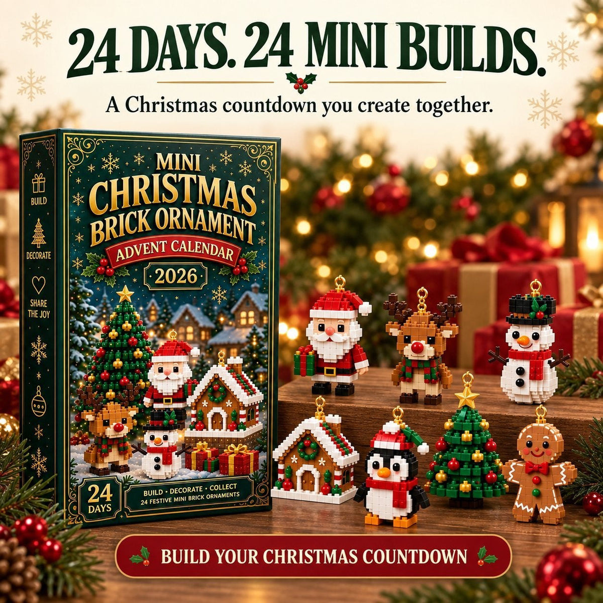 Kletshuts™ BricksAdvent: 24 Dages DIY Mini Juleklodser Ornament Adventskalender