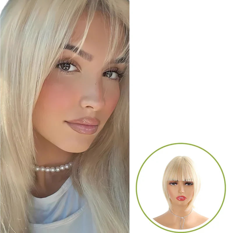 Rose® WigBangs 1+1 GRATIS: Sømløs Paryk Med Naturligt Udseende Pandehår Udvidelser