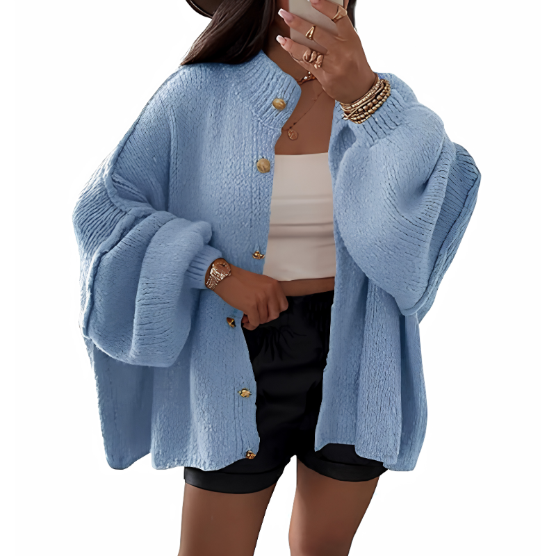 Icone™ CozyCardigan - Hyggeligt Strikket Høj Hals Overdimensioneret Cardigan