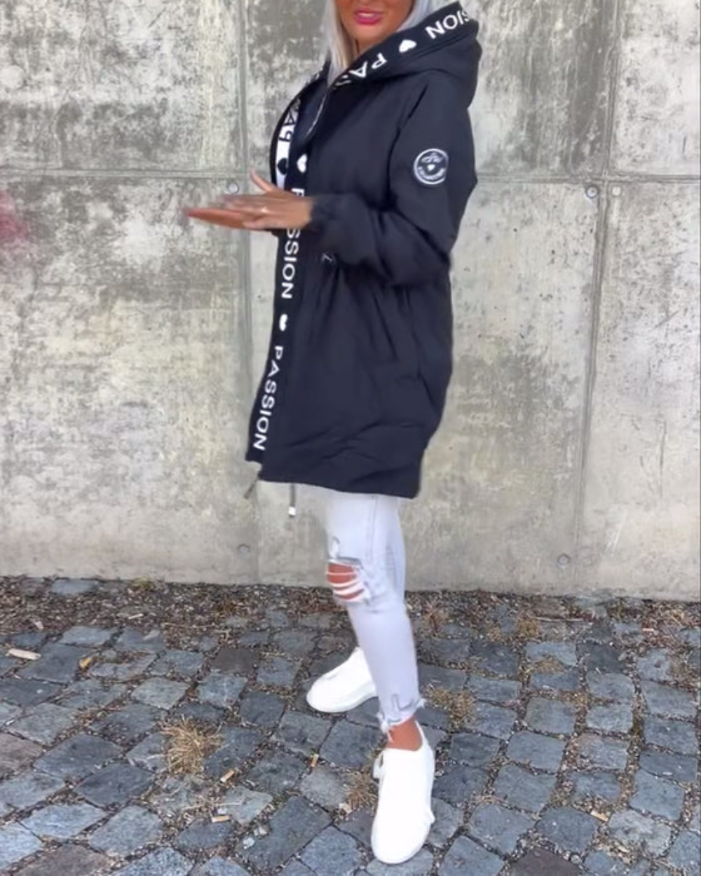 Icone™ HoodedJacket: Kvinders Casual Bogstav Print Snøre Hætte Jakke