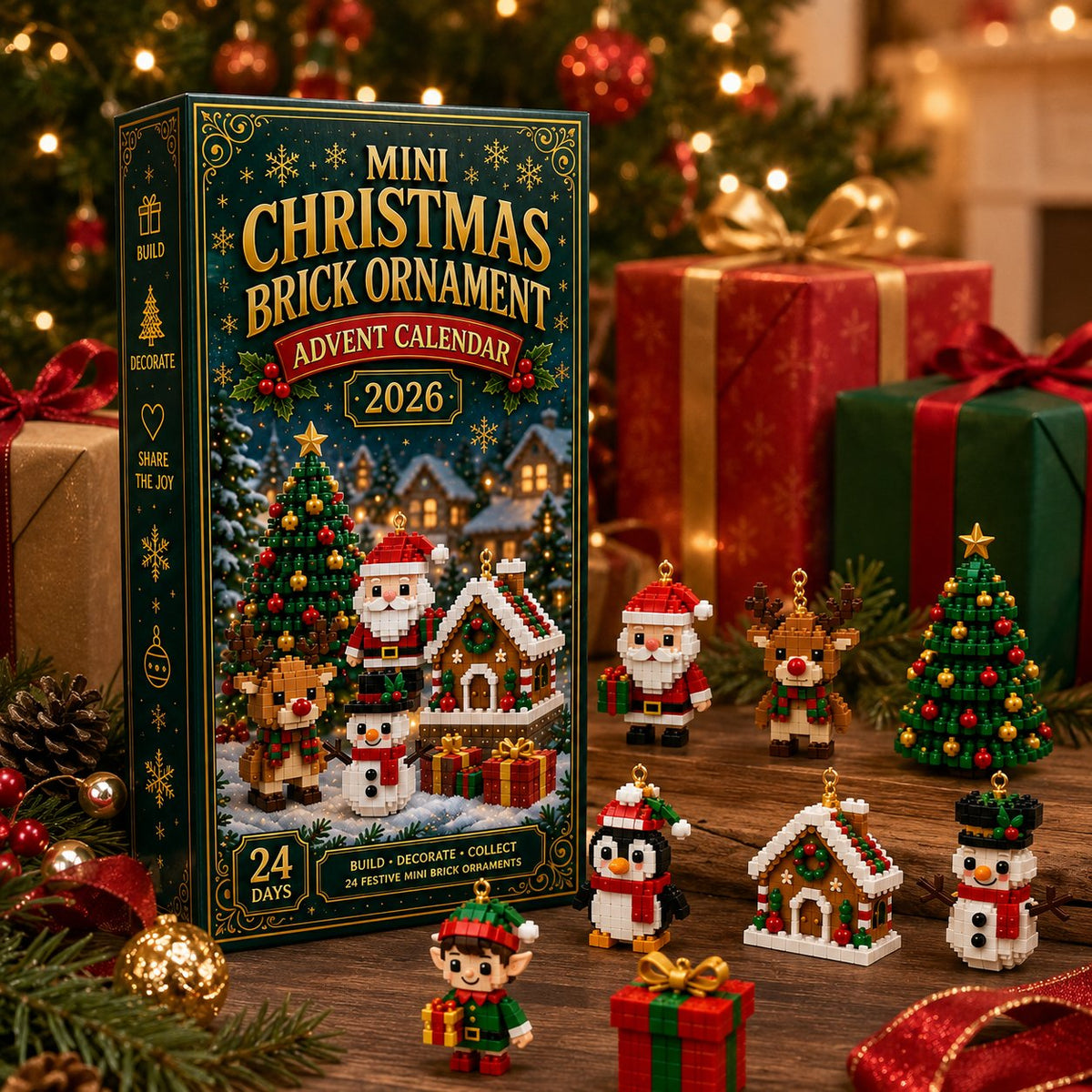 Kletshuts™ BricksAdvent: 24 Dages DIY Mini Juleklodser Ornament Adventskalender