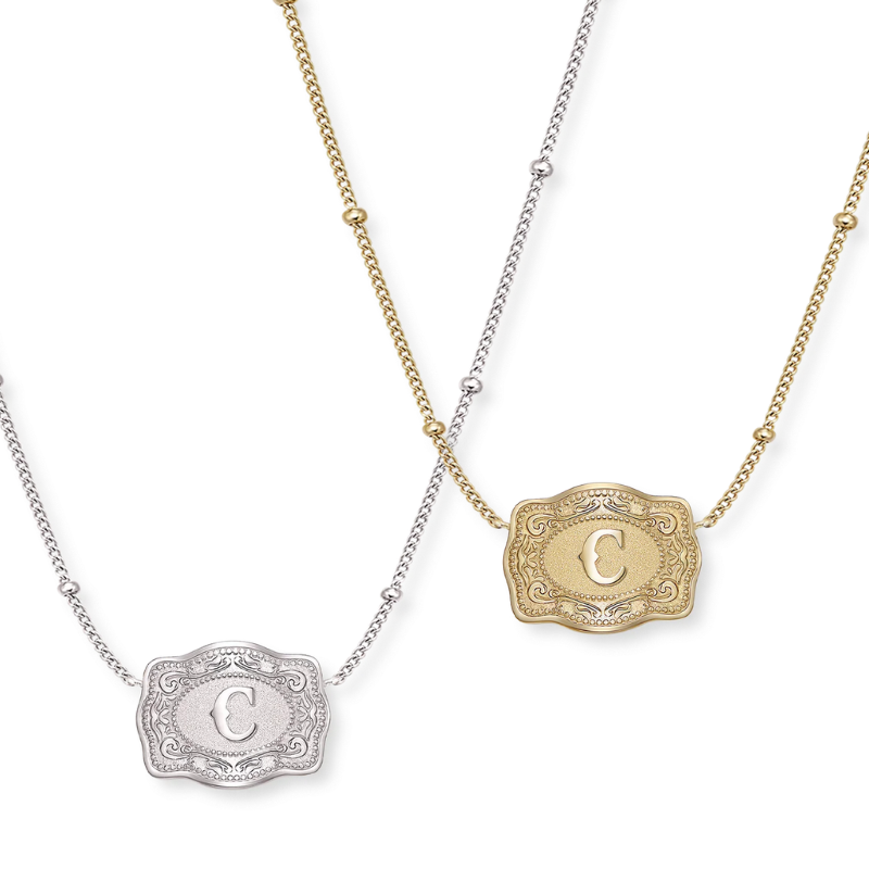 Jewelance™ BuckleCharm 1+1 GRATIS: Western Buckle Initial Pendant Charm Mode Halskæde