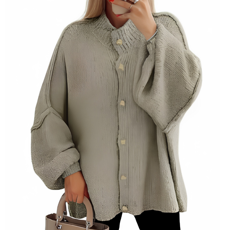 Icone™ CozyCardigan - Hyggeligt Strikket Høj Hals Overdimensioneret Cardigan
