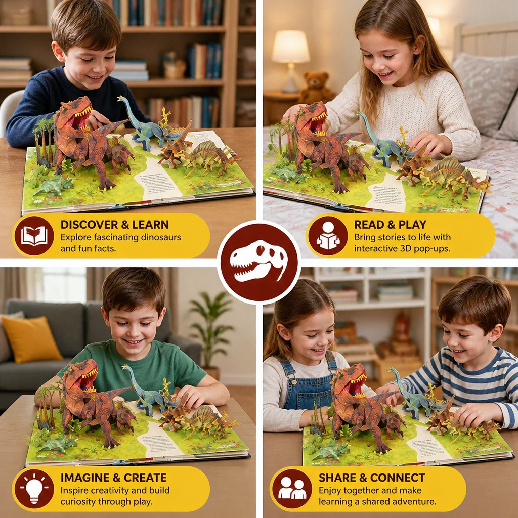 Kletshuts™ DinosaurBook - Interaktiv 3D Pop-Up Dinosaur Encyklopædi Bog