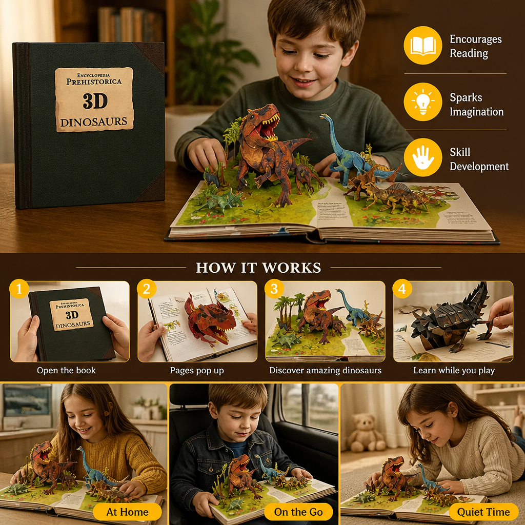 Kletshuts™ DinosaurBook - Interaktiv 3D Pop-Up Dinosaur Encyklopædi Bog