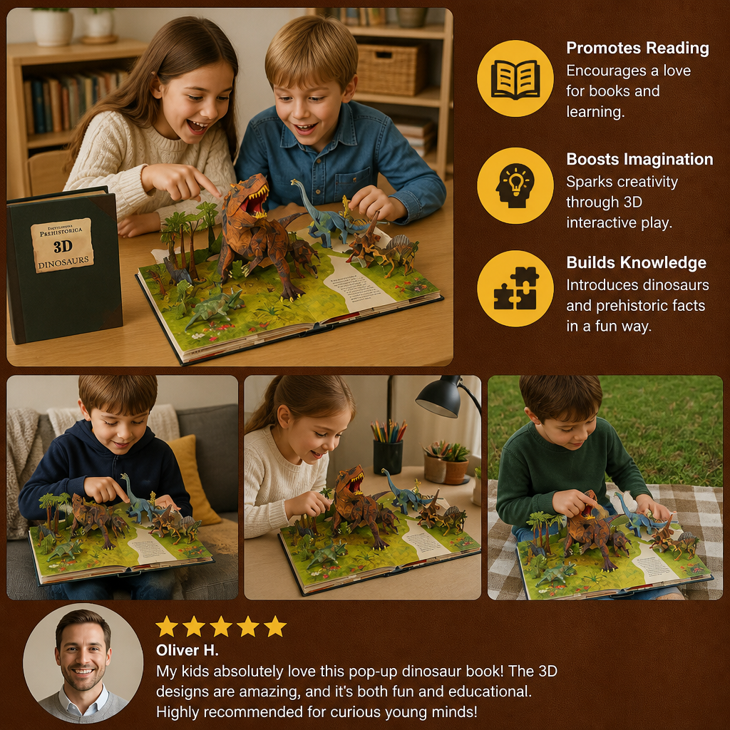 Kletshuts™ DinosaurBook - Interaktiv 3D Pop-Up Dinosaur Encyklopædi Bog