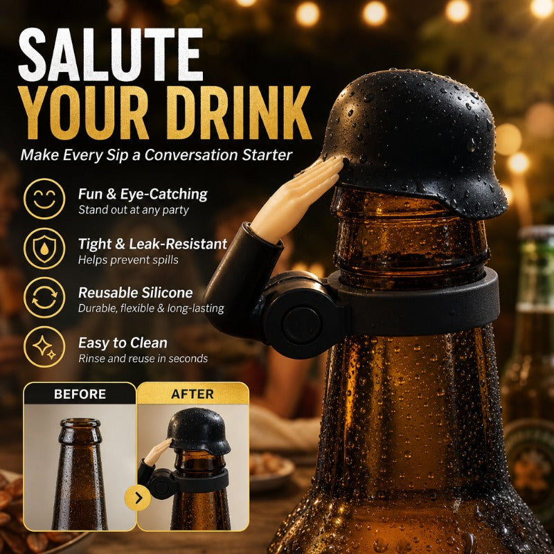 Globetrek° BottleCover 1+1 GRATIS - Genanvendelig Unik Soldat Hilsen Design Flaskeprop Dæksel