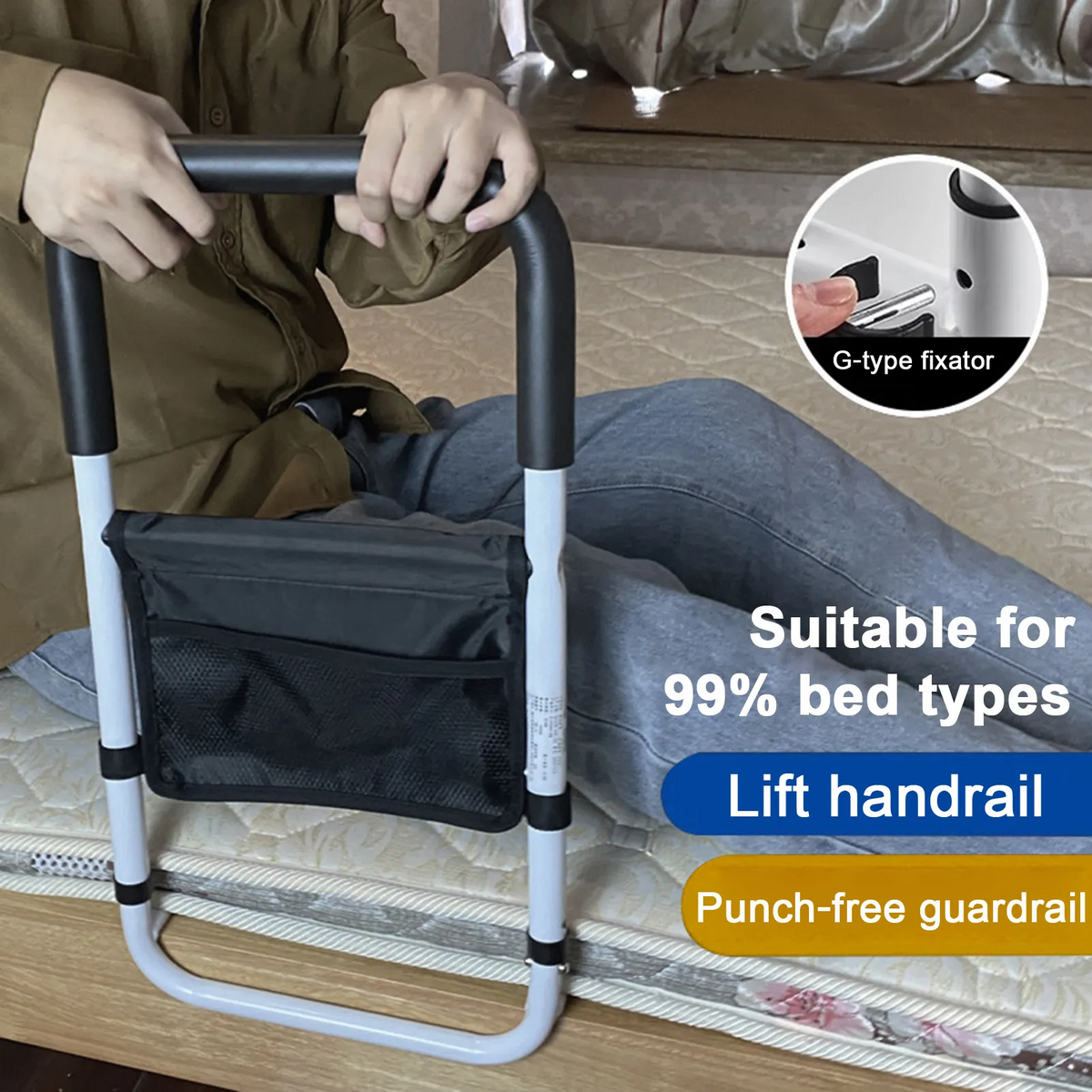 BedHandrail - Nem Installation Assisterende Seng Gelænder For Sikker Mobilitet Og Støtte