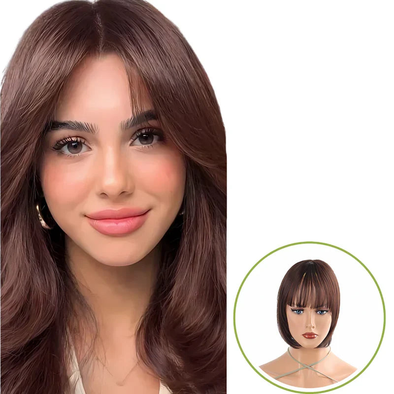 Rose® WigBangs 1+1 GRATIS: Sømløs Paryk Med Naturligt Udseende Pandehår Udvidelser