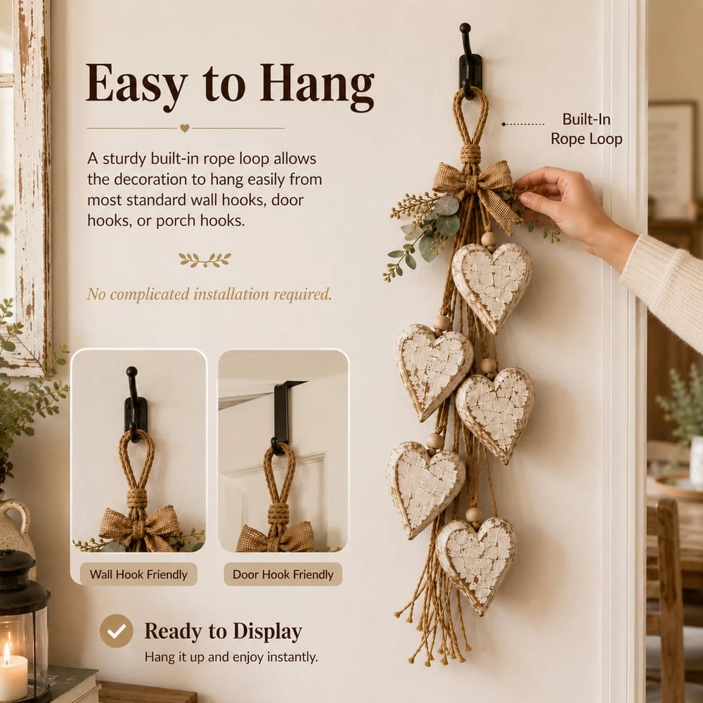 Ledsen™ HangingHeart: Æstetisk Vægdekoration Hængende Glødende Hjerte Ornament