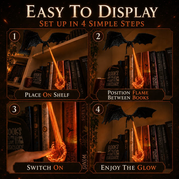 Ledsen™ DragonLamp: Belyst Drage Lampe Fantasy Bogreol Ambient Lys