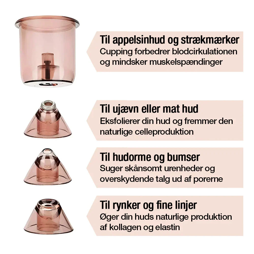 Derm vakuum hudrenser til porer og eksfoliering vist med tilbehør eller pakkeindhold