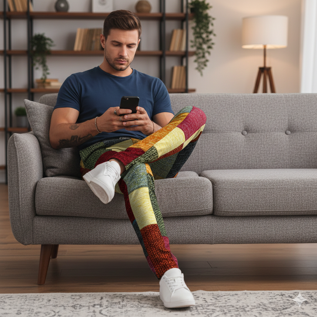 Icone™ RetroTrousers: Stilfulde Farve-Blok Vintage Slim Fit Retro Bukser