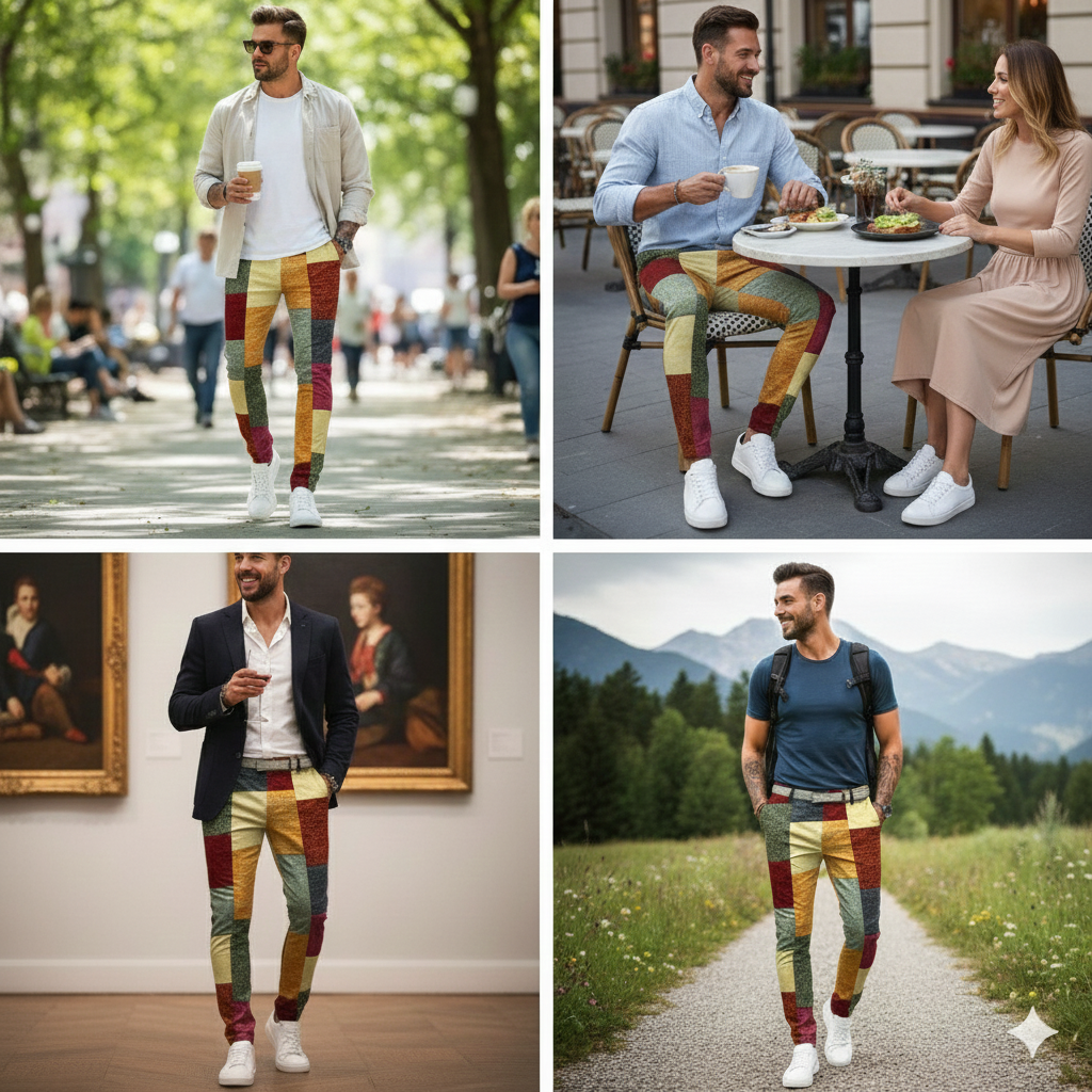 Icone™ RetroTrousers: Stilfulde Farve-Blok Vintage Slim Fit Retro Bukser