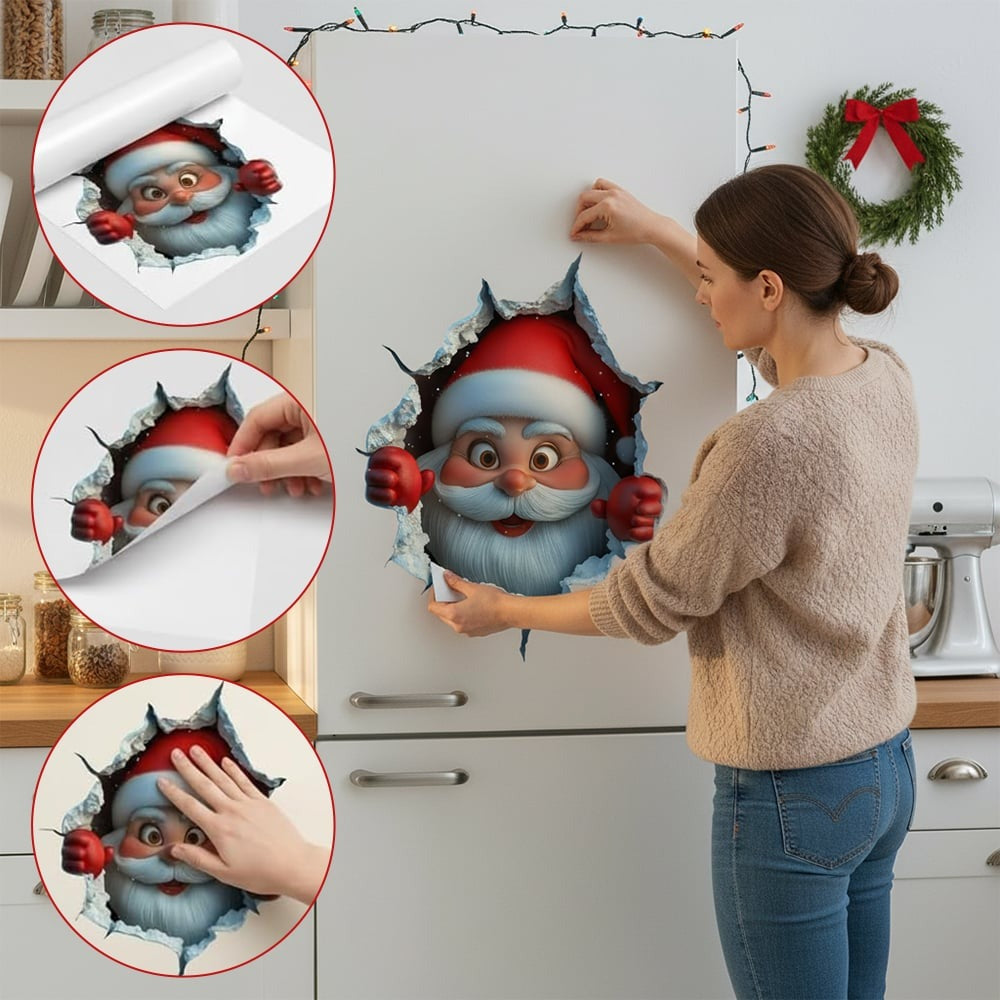 SantaSticker 1+1 GRATIS: 3D Genanvendeligt Julemandsklistermærke Til Ferie Vægdekoration
