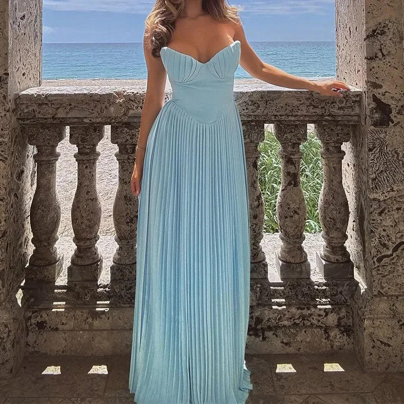 Icone™ FlexDress: Strapless Fleksibel Feststil Plisseret Maxi Kjole