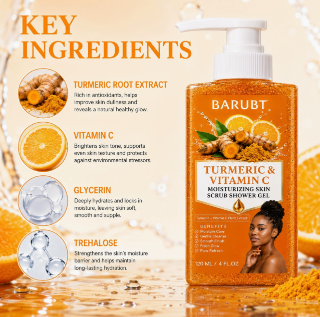 Gurkemeje og C-vitamin eksfolierende showergel